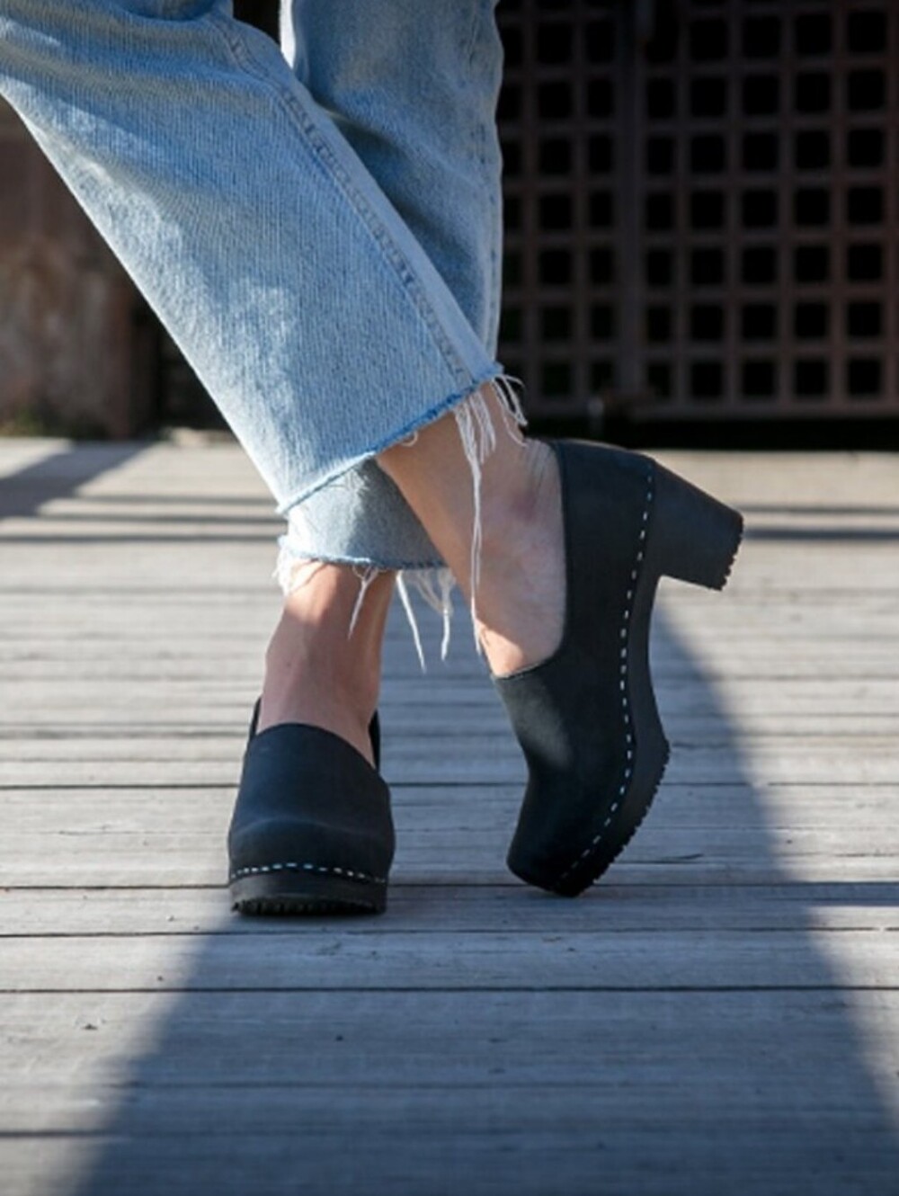 Sandgreens 💎Black Slip-On Clog with Low Block Heel